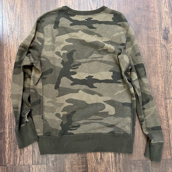 Abercrombie & Fitch Sweatshirt Small L/S Crew Neck Logo Green Camo Oversized Y2K - Picture 6 of 6